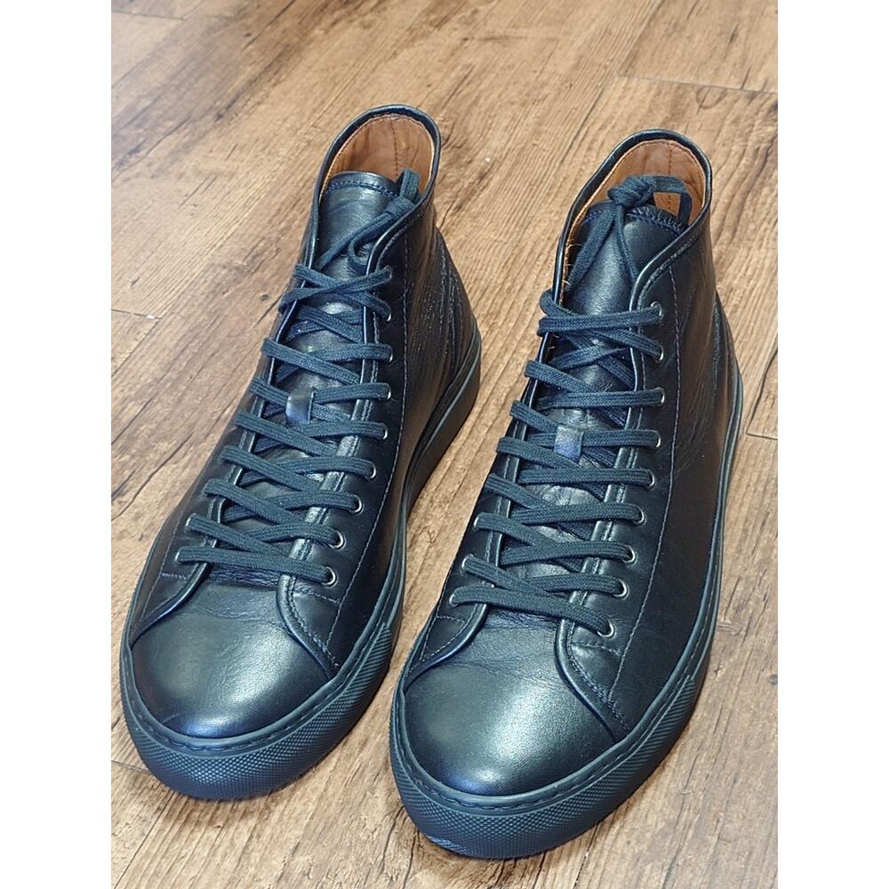 Gustin High Top Sneakers Black Calfskin Leather Size 43 EU/10US Made In Italy - Picture 2 of 11